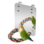 YYwenting Bird Mirror Toy With Rope Perch Cockatiel Mirror for Cage Bird Toys Swing Parrot Cage Toys Parrot Bite Toy with Rope for Parakeet Cockatoo Cockatiel