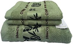 LSHARON Premium Bamboo Fiber 3 Piece Towels Set (1 Bath Towel, 2 Hand Towels) - Natural, Ultra Absorbent and Eco-Friendly (Green)