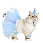 ShuRung Cat Birthday Princess Costume for Cat Kitten Crown Hat Tutu Skirt Cat Princess Hat Cat Bandana Halloween Small Pet Outfit for Cats Kittens L