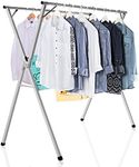 BQKOZFIN 120CM Retractable Stainless Steel Clothes Drying Rack with 20 PP Windproof Hooks Free Installed Space Saving Garment Rack Folding Hanger Rack for Home, Silver