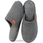 VeraCosy Men's Corduroy Scuff Slippers Soft Comfy Memory Foam Non-slip Indoor House Shoes Steel Gray, 13-14 US