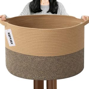 HZFTJOY Large Blanket Basket for Organizing,115L Closet Organizers and Storage Bins Box for Shelves Woven Rope Storage Baskets,Living Room,Bedroom,Dorm,Laundry room (Jute&Black)