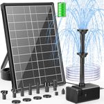 POPOSOAP 8W Solar Pond Pump with Built-in 3600mAh Battery Backup, Solar Powered Bird Bath Fountain with Dry-Run Protection & 8 Nozzles 5ft Tubing for Pond, Bird Bath, Garden Water Feature