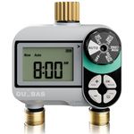 QUOBAS 2 Zone Sprinkler Timer, Programmable Hose Timer with Brass Inlet & Outlet, Water Timer for Garden Hose with Rain Delay/Manual Watering/Automatic Irrigation Controller System for Yard, Lawn
