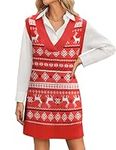 Zeagoo Women's Oversized Sweater Vest Dress V Neck Knit Pullover Sweater Vest Sleeveless Sweater Loose Casual Vest Dress