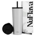 NuFlava® | Insulated Tumbler with Straw and Lid (710ml) | Iced Coffee Cup for Travel & Holidays | Reusable Stainless Steel Flask for Drinking Hot & Cold Drinks | BPA Free (Cloud)