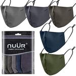 NUÜR Ladies & Men’s 100% Cotton Breathable Face Mask 5-Pack in 5 Colours, Adjustable Ear Loops, 3-Layer Protection, Soft, Machine Washable, Durable for Everyday Use