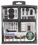 Dremel 709-02 110-Piece All-Purpose Rotary Tool Accessory Kit- Includes a Carving Bit, Sanding Drums, Grinding Stones, Cutting Discs, and a Storage Case, Gray