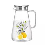 TIENER Borosilicate Glass 1.8 LTR Water Jug with Handle, Juice Beverage Carafe with Stainless Steel Lid, Big Glass Iced Tea Pitcher, 1 Pcs Set (Borosilicate 1.8 Liter BOTOM Square)