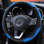 Car Steering Wheel Cover,Universal Size Steering Wheel Cover Fit 37-38cm/14.5-15inch,Anti-slip Carbon Microfiber Steering Wheel Cover,Breathable Car Accessory Steering Wheel Protector Cover,Blue