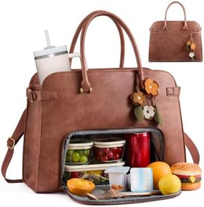 LOVEVOOK Lunch Tote Bag for Women, Insulated Lunch Bag with 17.3 Inch Laptop Compartment, Expandable Leather Work Tote with 40oz Tumbler Pocket, Office Bag for Teacher Nurse Travel