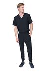 Elements Select ES2946 V-Neck and Jogger Veterinarian Dentist Nursing Scrubs Set for Men (Black, Large)