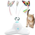 Vealind Indoor Interactive Play Teaser Cat Toy with 360°Electric Rotating Butterfly (Cream White)