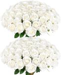 Artificial Roses Bulk Velvet Silk White Roses White Roses for Wedding Centerpieces Bridal Bouquet Mohter's Day Valentine's Day Home Decor (60, White)