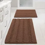 H.VERSAILTEX 2 Piece Bathroom Set Extra Thick Chenille Striped Pattern Bath Rugs for Bathroom Non Slip Soft Plush Shaggy Bath Mats for Bathroom Floor(Caramel, 32 x 20 Plus 24 x 17 - Inches)