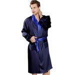 Bella Babe by SK Men Full Sleeve Robe satin robe for men (Large, Dark blue)