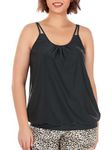 Ocean Blues Women's Black Plus Size Tankini Top Only Blouson Tummy Control Tankini Bathing Suit Top Size Large