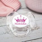 *2-Pack* FUNKY DUMMY Personalised Dummy Pacifier Soother, All TEATS Sizes & Colours, Pink Crown 1 **2 Pack**