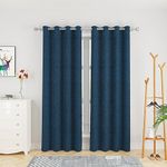 Curtains 80 inches Long Linen Textured Privacy Semi Sheer Navy Blue Living Room Divider Bedroom Kitchen Drapes Sliding Glass Door Window Curtains Basement Patio Curtain Panels Grommet Top 2 Pieces