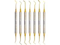 Dental Composite Glass Ionomer Amalgam filling Instruments Kit (7 golden plasma coated pcs) by Wise Linkers