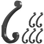 Coat Hooks Wall Mount for Hanging - Black Large Retro Double Hooks with Screws, Heavy Duty Coat Hanger, Holder 40Lb, Coat Rack for Towels, Hats, Mug, Bags, Clothes, Purse, 6 Pack