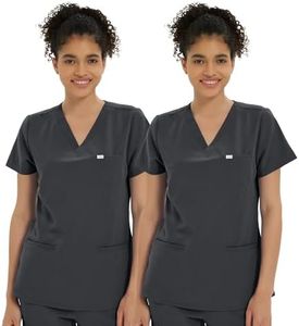 Kitmaz Medical Scrub Tops for Women - 2 Pack Soft Stretch V-Neck Slim Fit Scrubs Shirts with 3 Pockets