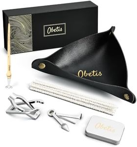 Obetis Tobacco Pipe Tool Set - Smoking Pipe Accessories Kit with Leather Tobacco Tray, Bamboo Pipe Tamper, Tobacco Storage Case, 3-in-1 Pipe Scraper, Pipe Cleaners, Foldable Stand and Gift Box