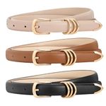 WERFORU 3 Pack Women Skinny Leather Belt for Dress Jeans, Fashion Thin Belt with Gold Buckle(Black+Brown+Beige-Gold,39.4"Length, Fit Waist Size 26"-30")