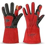 Strongarm Premium FR Goatskin & Cow Leather Welding & Work Gloves, for Welding, Construction, Industrial, Gardening (Red/Black Fingerless, Large)