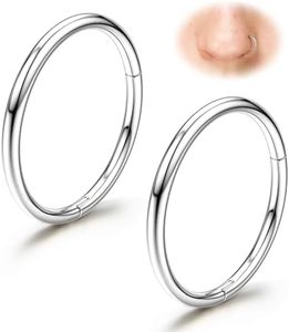 Diamday G23 Titane Piercing Nez Anneaux Piercing Helix Conch Tragus Oreille Hypoallergénique Click Septum Daith Piercing Cartilage Boucle d'oreille Argent Or Nombril 20G 18G 16G 10MM/8MM