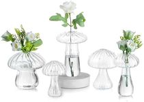 Glasseam Mushroom Vase for Flowers, Small Glass Vase Set of 5, Flower Vases for Living Room, Cute Bud Vase Plant Propagation Station for Office Tables, Terrarium jar Clear Vase for Home Decor