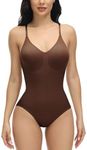 Shapewear Bodysuit,Bodysuit for Women,Tummy Control Bodysuit Seamless Sculpting Snatched Waist Body Suit Thong or Brief (Brown, M)