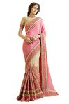 TRENDMALLS Women's Satin Net Embroidery Saree with Unstitched Blouse (K663-Peach)