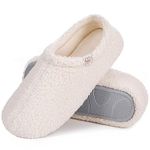 HomeTop Women's Fuzzy Curly Fur Memory Foam Loafer Slippers with Polar Fleece Lining (6.5, Cream White)