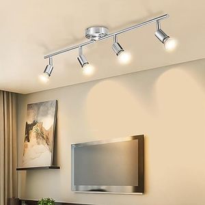 Bojim Plafonnier 4 Spots de Plafond, Plafonnier Spot Pivotants LED Orientable, Nickel Mat pour Cuisine, Chambre, Couloir, 4 x Ampoules LED GU10 incl (6W, 550lm, 2700K Blanc Chaud, Non Dimmable)