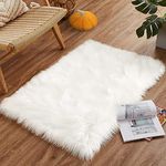 Housine®Imitation sheepskin rug | Bedroom Corridor living room decor | Faux fur bedside rug, decorative fur for chair, sofa, bed (60x90 cm - 2x3 Feet - Mat, White)