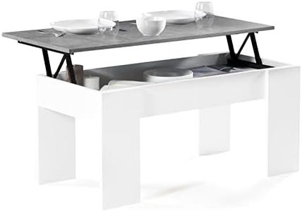 IDMarket - Table Basse Plateau relevable rectangulaire Tara Bois Blanc et Effet béton