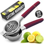 Zulay Lemon Squeezer Stainless Steel with Premium Heavy Duty Solid Metal Squeezer Bowl and Food Grade Silicone Handles - Large Manual Citrus Press Juicer and Lime Squeezer Stainless Steel (Cranberry)