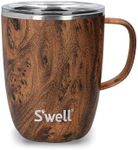 S'well Mug with Handle, Teakwood, 350ml. Vacuum Insulated Stainless Steel Travel Mug with Handle, On-The-Go Travel Cup with Slide-Open Lid - Dishwasher Safe