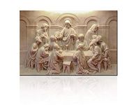 Living Room Decorations Lord Supper Picture The Last Supper Sculpture Style Paintings on Canvas 12 Apostles Wall Modern Artwork Home Decor Framed Gallery-wrapped Stretched Ready to Hang(16''x24'')