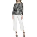 Calvin Klein Women's Printed Long Sleeve Blouse, Black Soft White Multi 2, Medium