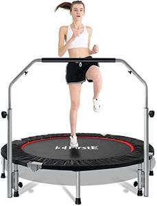 FirstE 48" Foldable Fitness Trampolines, Rebound Exercise Trampoline with 4 Level Adjustable Heights Foam Handrail, Jump Trampoline for Kids and Adults Indoor&Outdoor, Max Load 440lbs Silver