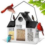 FIMOFIDRE Solar Bird Feeders House for Outdoors Hanging, 7LBS Large Capacity Metal Wild Bird Feeder Squirrel Proof for Outside with Water Cup, Cardinal Birdfeeder Birdhouses Gift for Bird Lovers