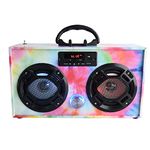 Wireless Express - Mini Boombox with LED Speakers –Retro Bluetooth Speaker w/Enhanced FM Radio - Perfect for Home and Outdoor (Tie Dye)