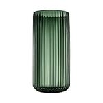 Dinyeo Large Cylinder Ribbed Green Glass Flower Vase for Farmhouse Dining Table Centerpieces Decor