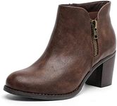 Luoika Women's Wide Width Ankle Boots, Chunky Heel Side Zipper Extra Wide Short Booties., Brown Pu 104, 10.5 X-Wide