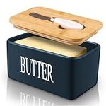 Dyserbuy Large Butter Dish with Lid and Knife, Airtight Porcelain Butter Container with Cover, Ceramic Butter Keeper for Countertop, Perfect for Canadian 1lb Butter (Blue)