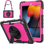 SEYMCY Case for iPad 9th/8th/7th Generation 10.2 inch, Shockproof Sturdy Case with Rotating Hand Strap/Stand, Screen Protector, Shoulder Strap, Pen Holder for iPad 9/8/7 Case 2021/2020/2019, Rose