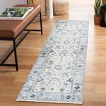 Luria Rugs Machine Washable 2'7" x 7' Non-Slip 7 Ft Long Runner Rug for Entryway, Kitchen, Hallway, Bedroom, Bathroom - Oushak Vintage, Aria Collection (Slate/Blue)