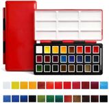 rubens Watercolor Paint Set, 24 Vivid Colors Transparent Watercolor, Artist Solid Watercolor Paint, Professional Travel Water Color, Portable Art Paint Supplier Red Box for Beginner, Student, Adult